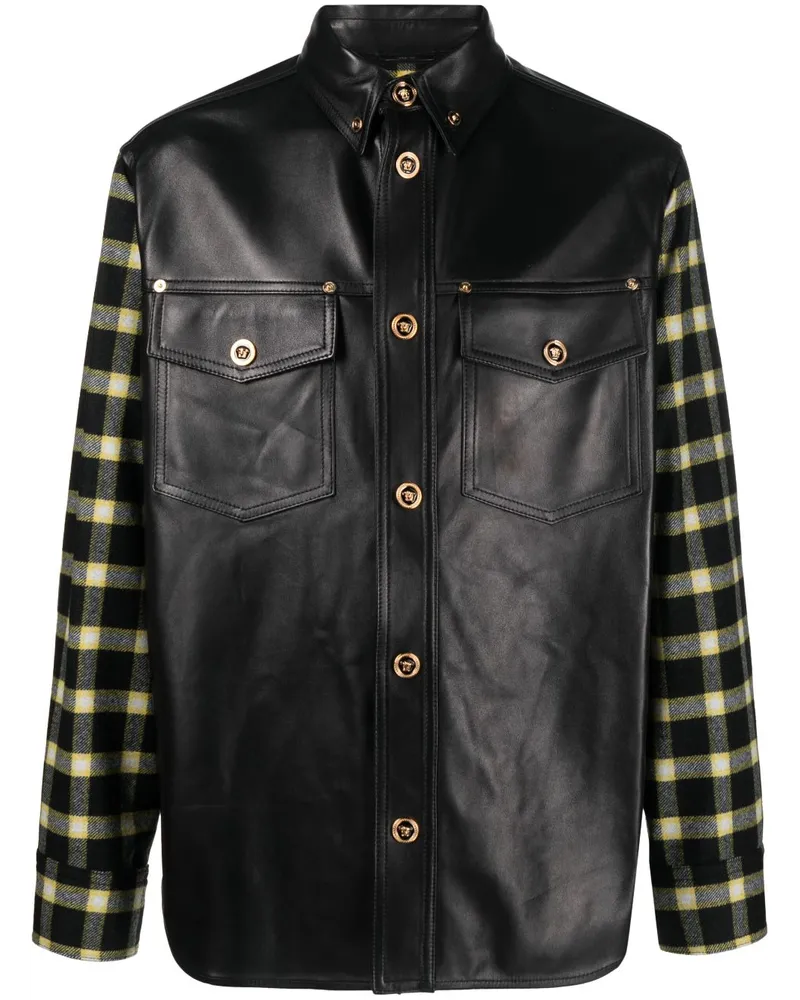 Versace Hemdjacke mit karierten Einsätzen - Schwarz Schwarz