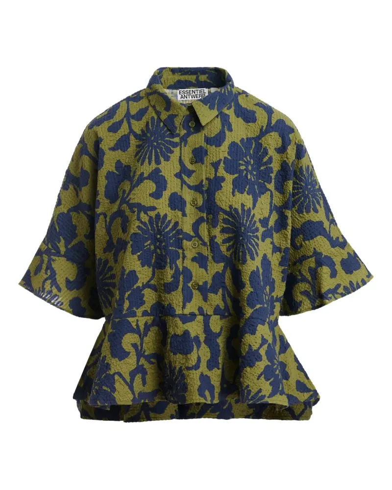 Essentiel floral-print peplum-hem polo top - Grün Grün