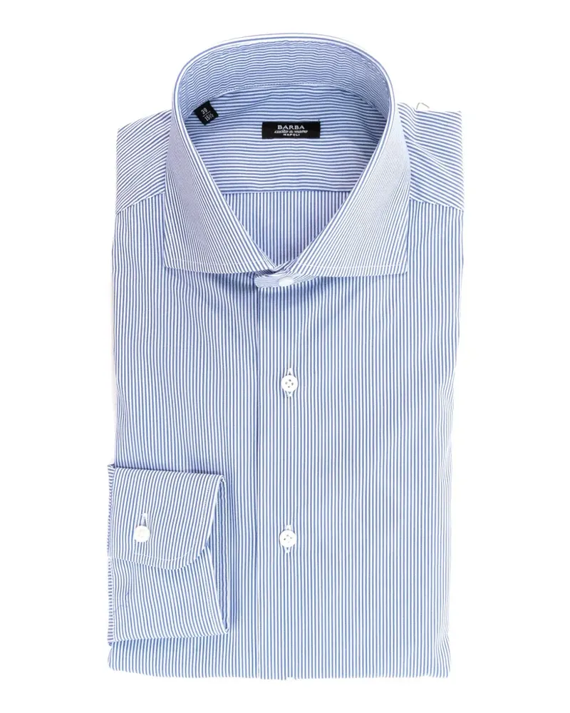 BARBA Gestreiftes Hemd mit Spreizkragen - Blau Blau