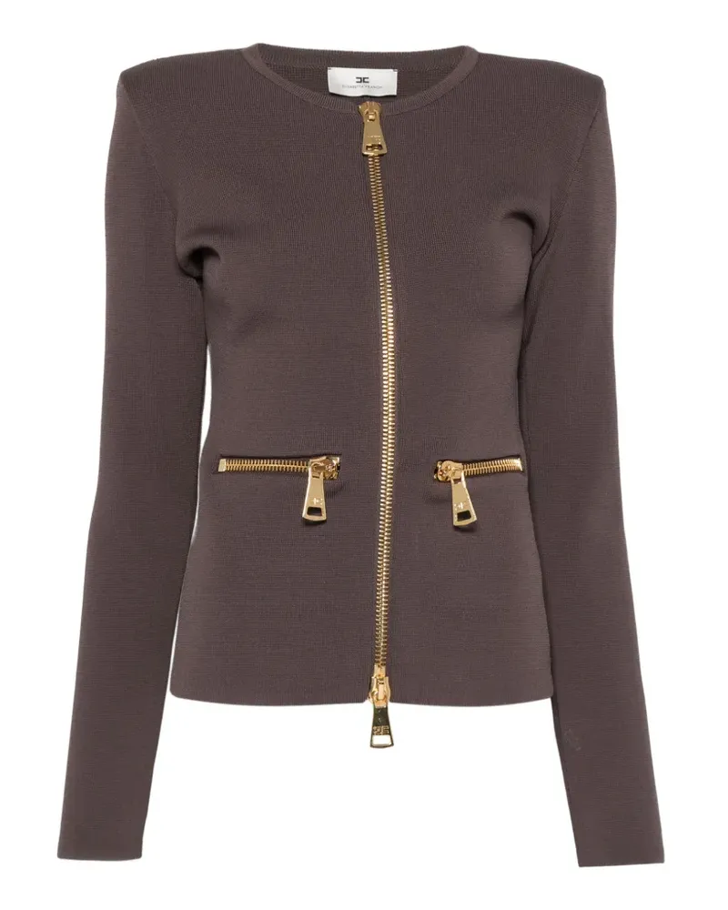 Elisabetta Franchi zip-detail shoulder-pad cardigan - Braun Braun