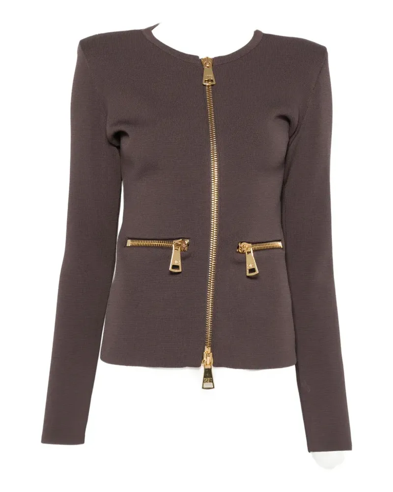 Elisabetta Franchi zip-detail shoulder-pad cardigan - Braun Braun