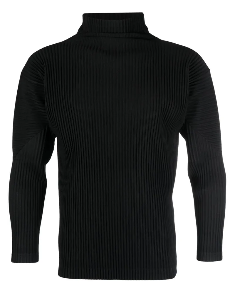 Issey Miyake Plissiertes Langarmshirt mit Stehkragen - Schwarz Schwarz