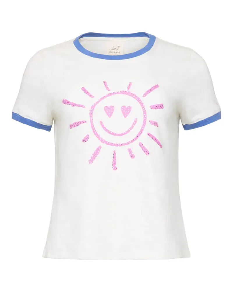 Cinq à Sept smiling-sun rhinestone-embellished T-shirt - Weiß Weiß