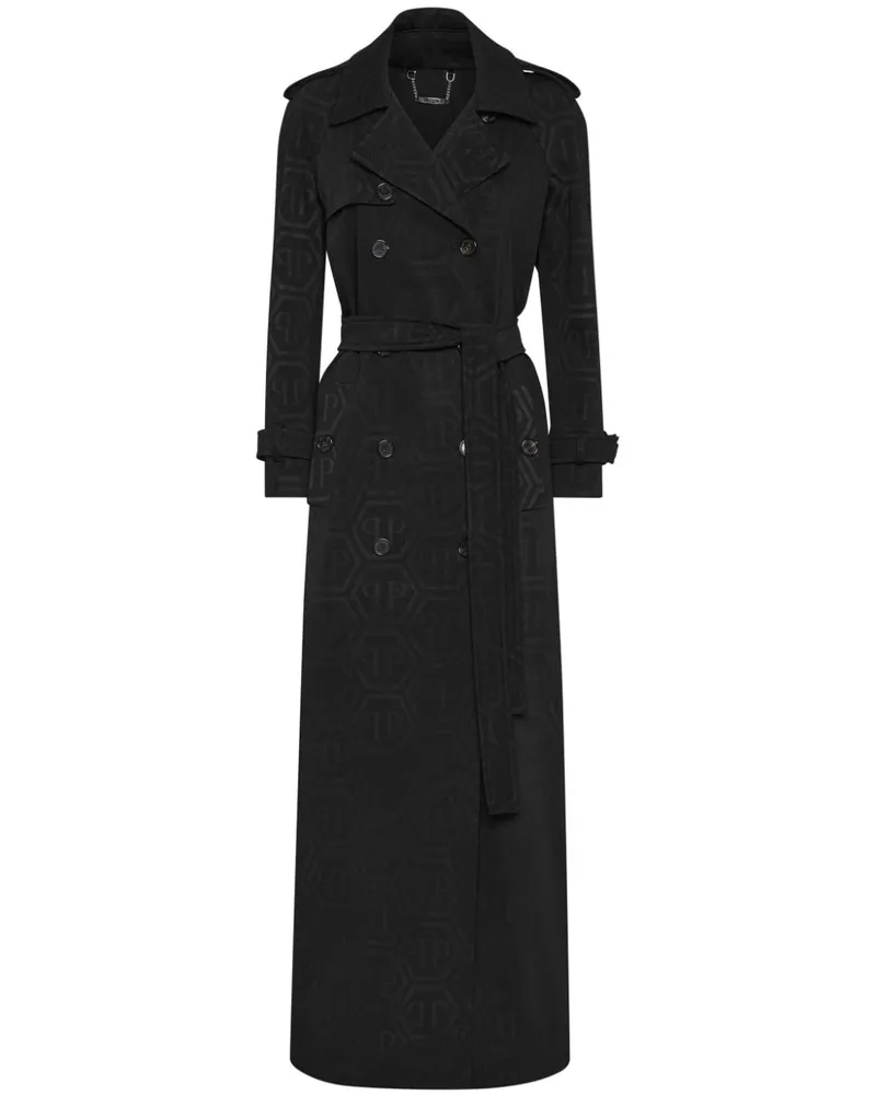 Philipp Plein Trenchcoat mit Monogramm-Muster - Schwarz Schwarz