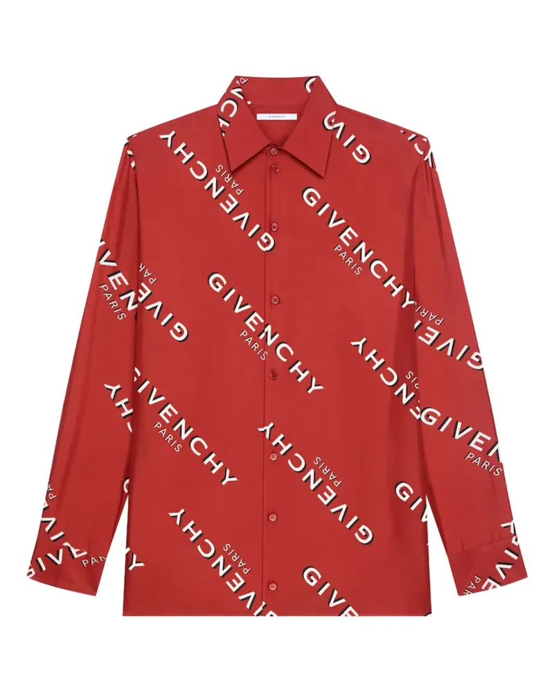Givenchy Seidenhemd mit Logo-Print - Rot Rot