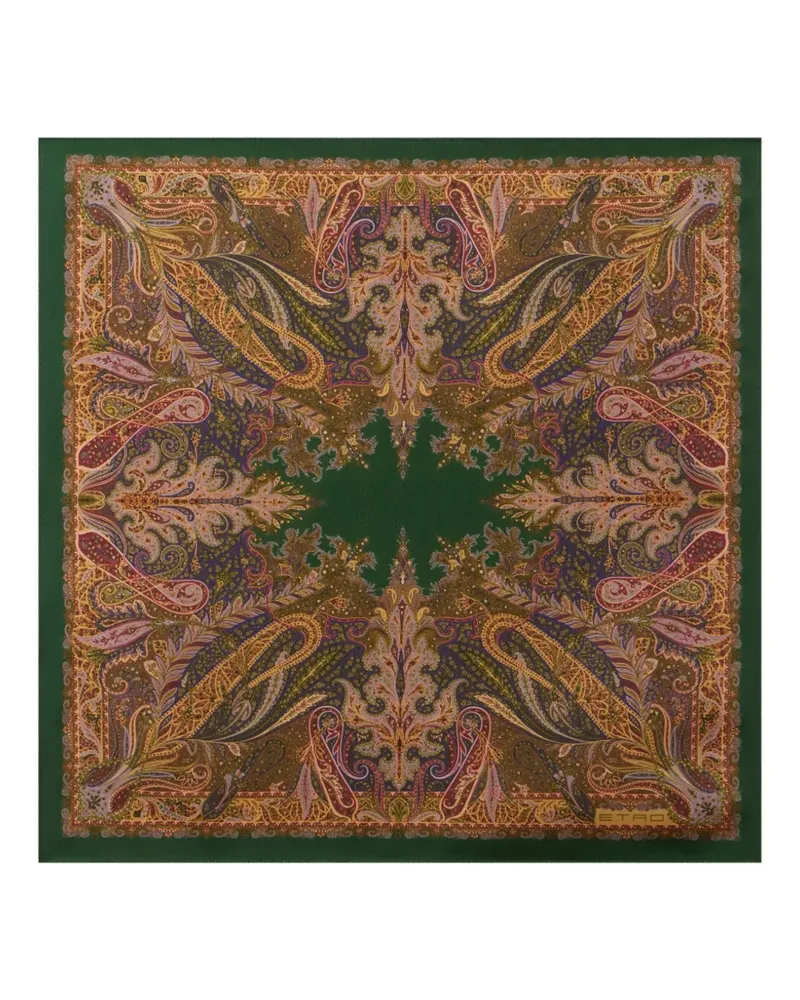 Etro silk pocket square with floral Paisley motif - Grün Grün
