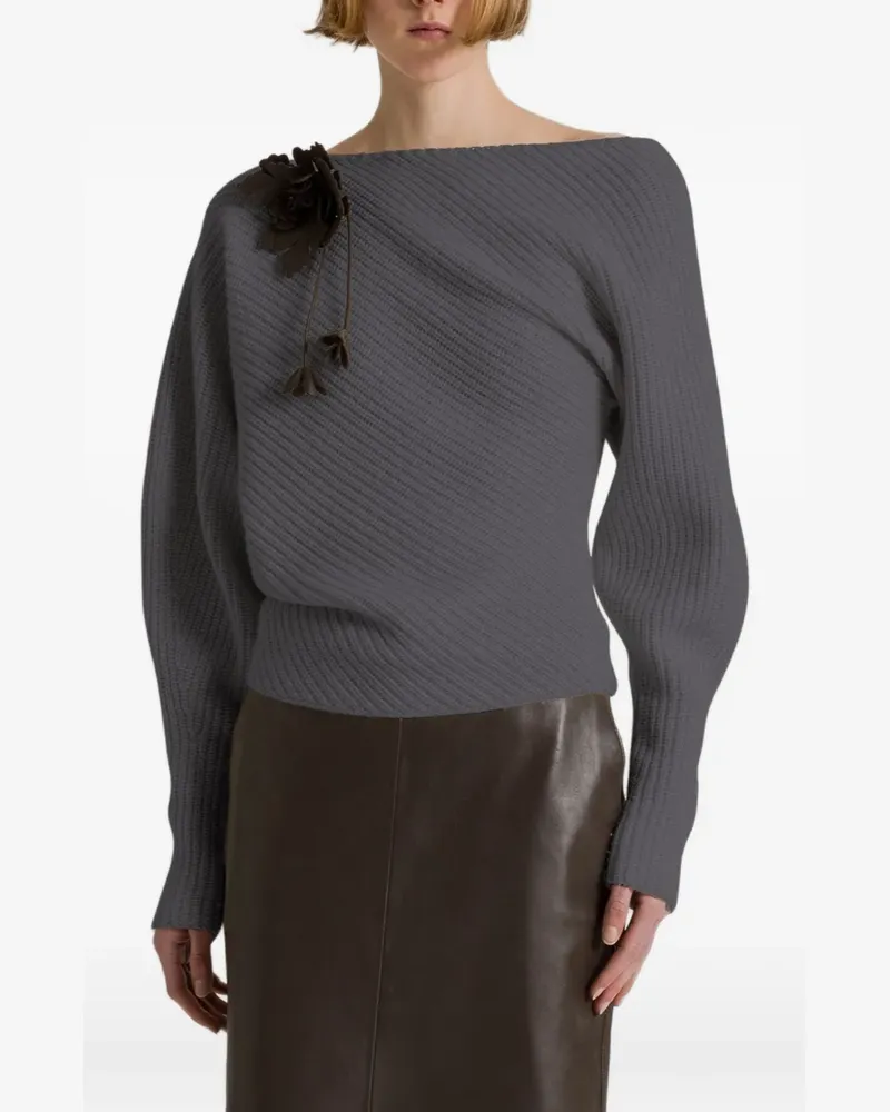 Alberta Ferretti Gerippter Pullover mit Blumenapplikation - Grau Grau