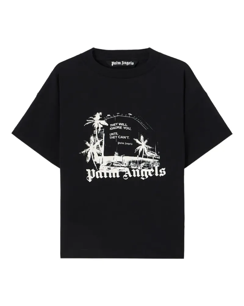 Palm Angels Geripptes T-Shirt mit Grafik - Schwarz Schwarz