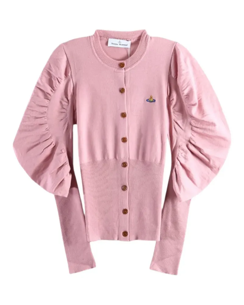 Vivienne Westwood Orb-embroidered puff-sleeve cardigan - Rosa Rosa