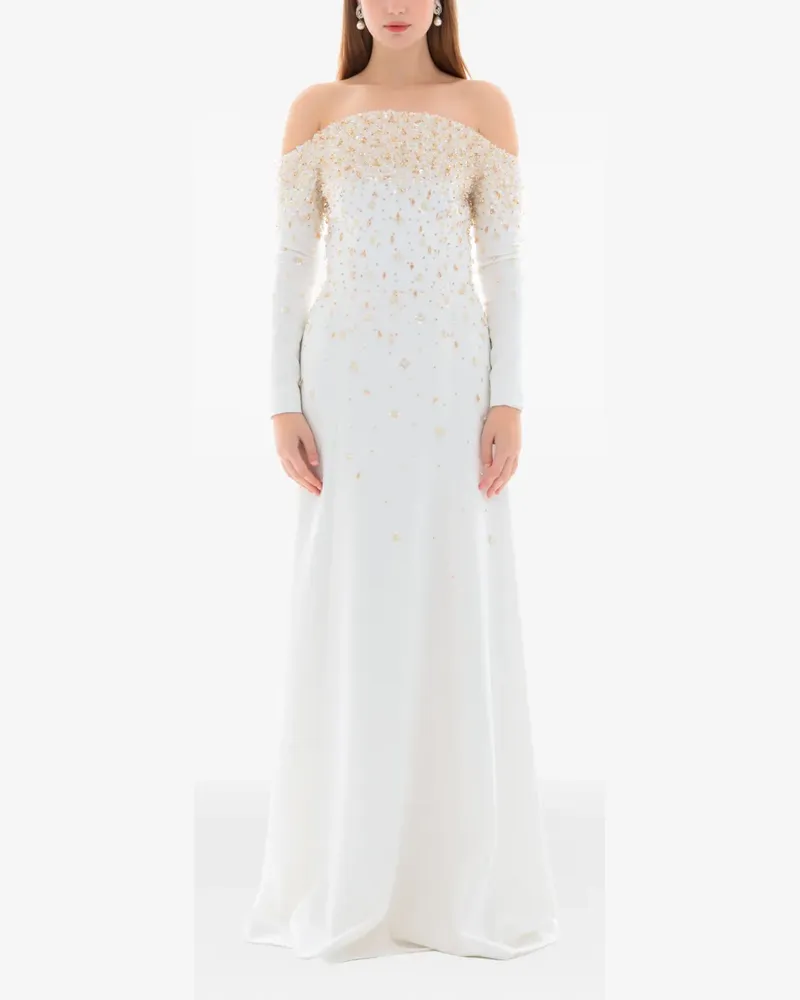 Dina Melwani pearl crystal embellished gown - Weiß Weiß