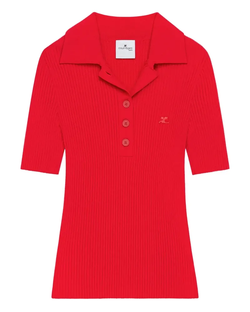 Courrèges Geripptes Poloshirt - Rot Rot