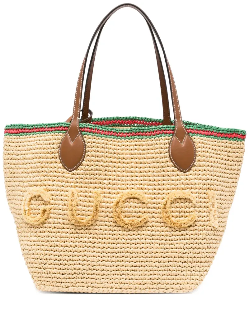 Gucci Logo-Tote Bag mit Lederbesatz - Nude Nude