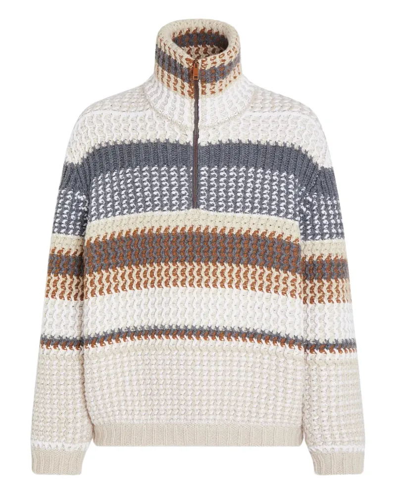 Ermenegildo Zegna Gestreifter Oasi Pullover mit Stehkragen - Nude Nude