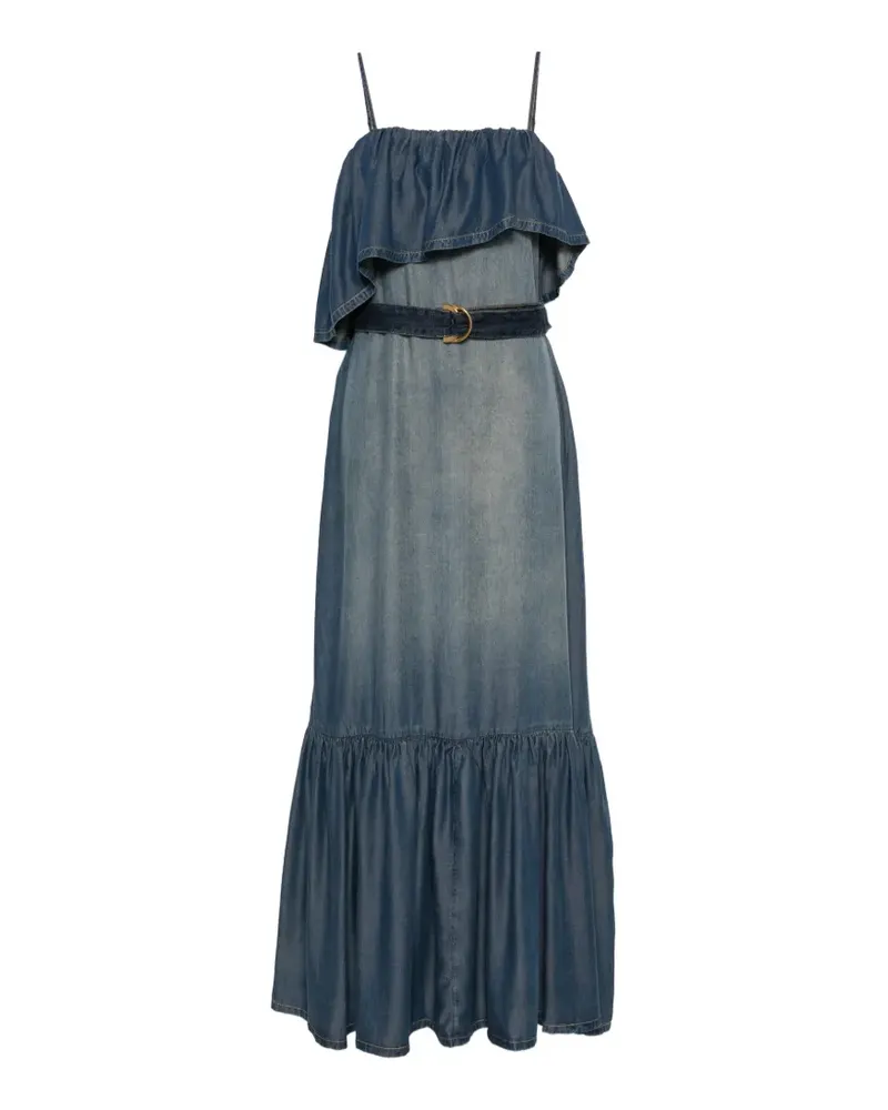 Pinko ruffled belted denim maxi dress - Blau Blau