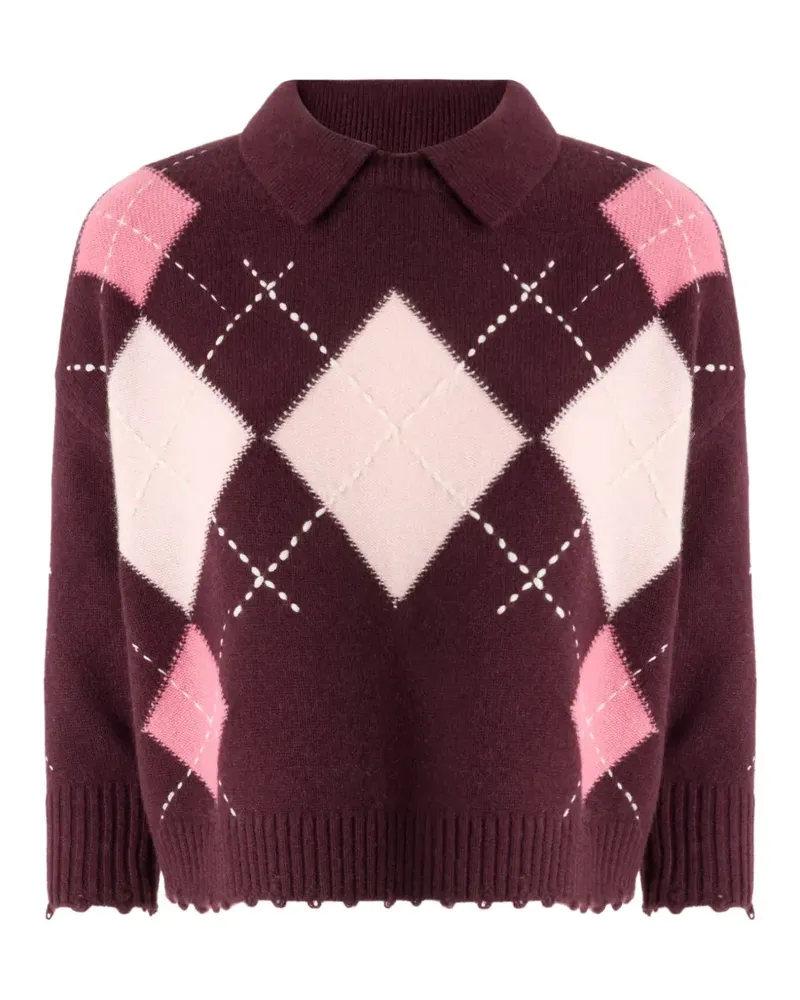 Pinko Distressed-Pullover mit Argyle-Muster - Rot Rot