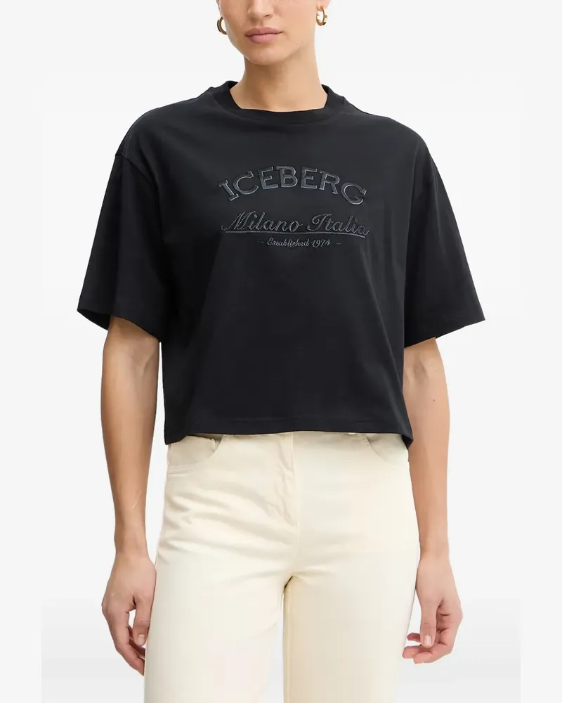 Iceberg Kastiges Hemd mit Logo-Stickerei - Schwarz Schwarz