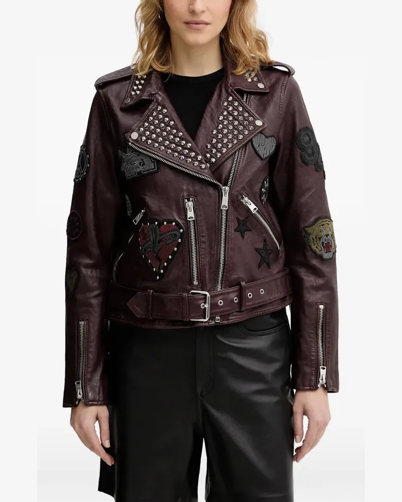 AllSaints College leather biker jacket - Braun Braun