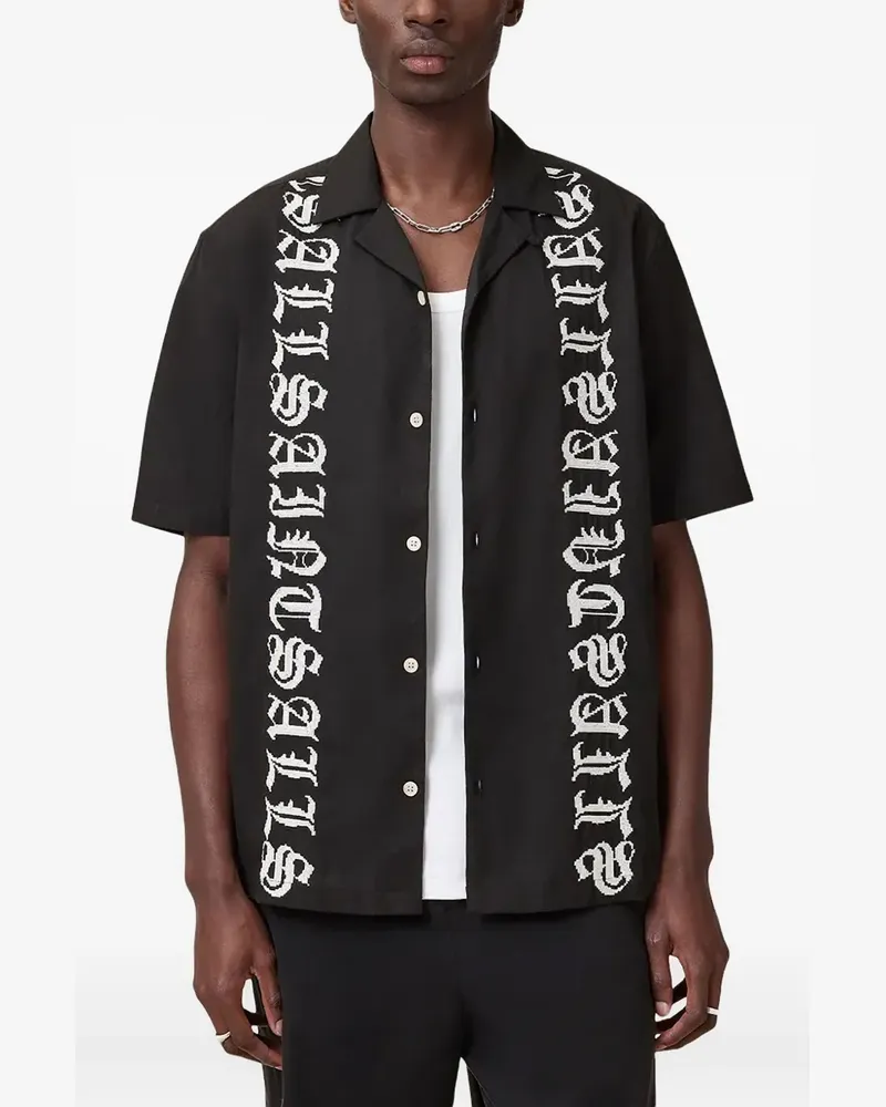 AllSaints Kurzärmeliges Hemd mit Script-Stickerei - Schwarz Schwarz