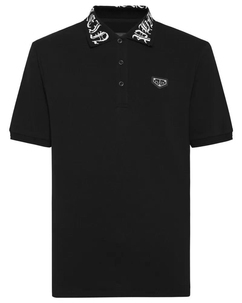 Philipp Plein Piqué-Poloshirt mit Gothic-Print - Schwarz Schwarz