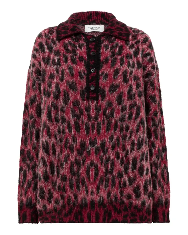 Laneus leopard-print brushed-knit polo shirt - Rot Rot