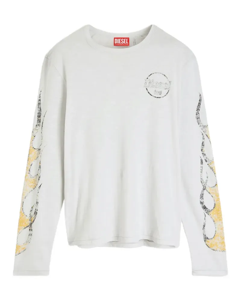 Diesel Langarmshirt aus Slub-Jersey mit Riss-Print - Weiß Weiß