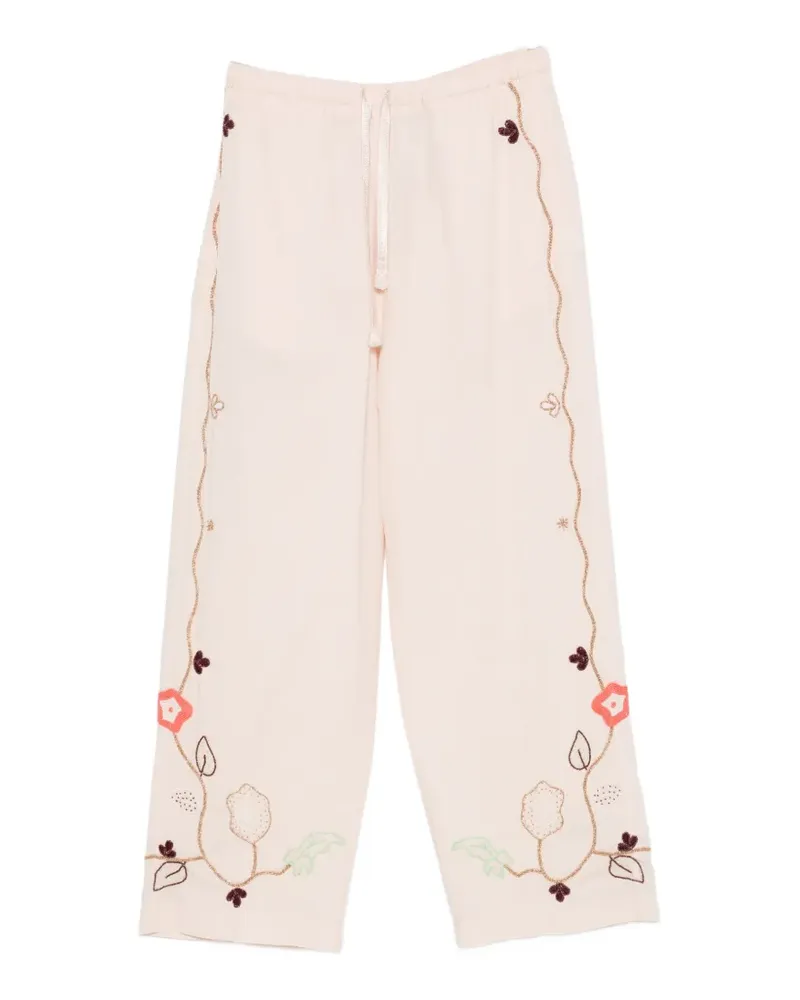 forte_forte floral-embroidered trousers - Nude Nude