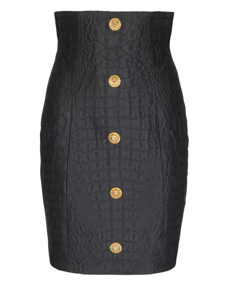 Balmain Minirock mit Kroko-Effekt - Schwarz Schwarz