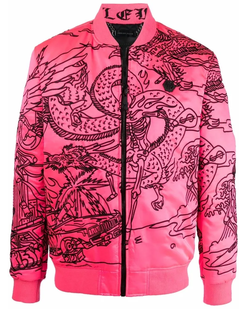 Philipp Plein Bomberjacke mit Tattoo-Stickerei Rosa