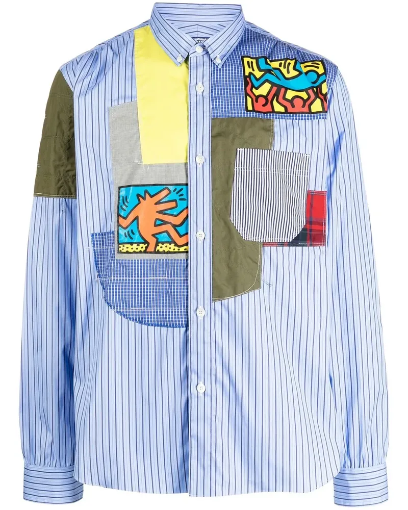 Junya Watanabe Gestreiftes Hemd im Patchwork-Look - Blau Blau