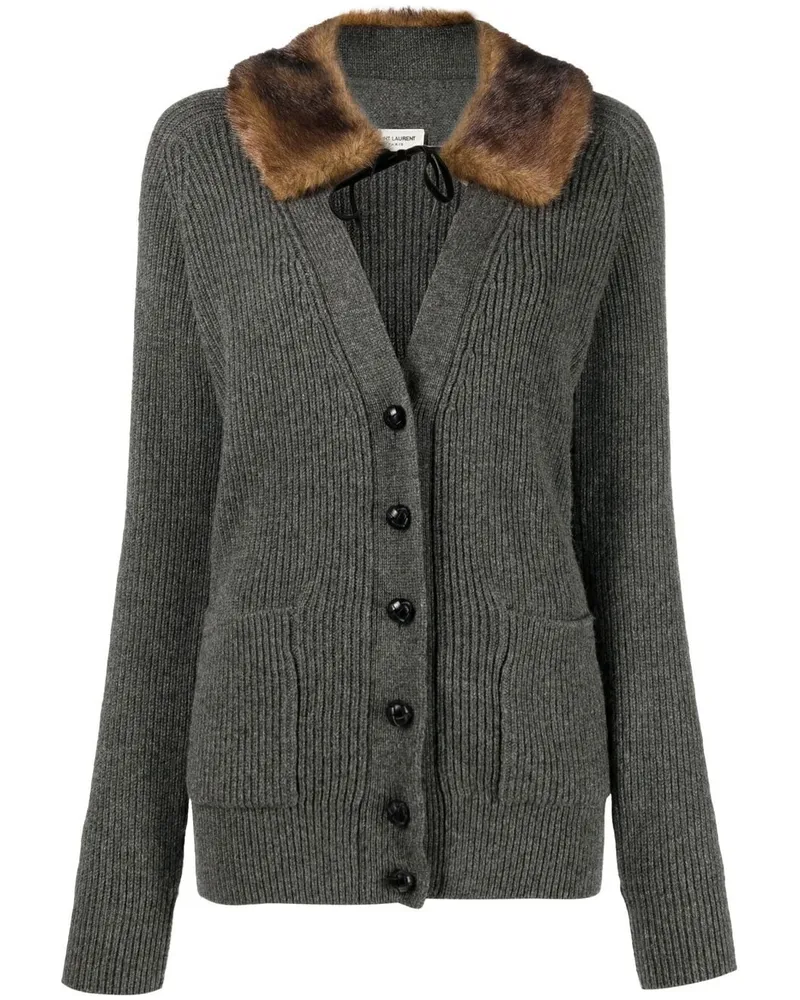 Saint Laurent Strickmantel mit Shearling - Grau Grau