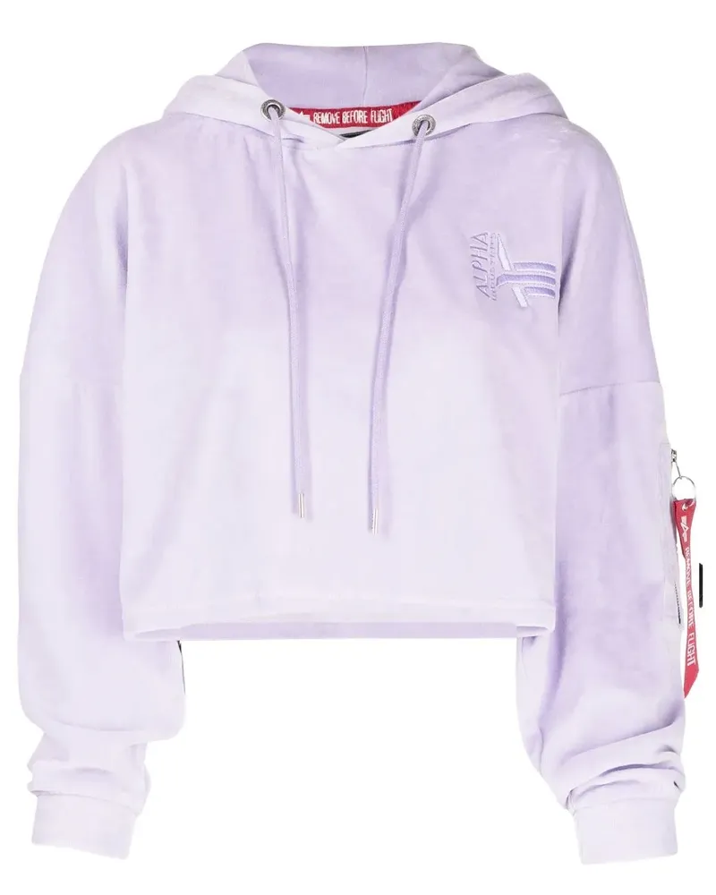 Alpha Industries Cropped-Hoodie in Samtoptik - Violett Violett