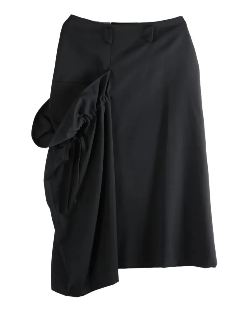 Yohji Yamamoto ruched asymmetric-hem midi skirt - Schwarz Schwarz