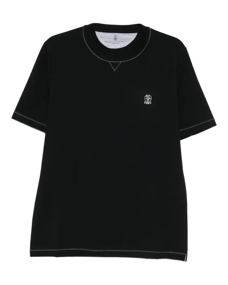 Brunello Cucinelli embroidered trim T-shirt - Schwarz Schwarz