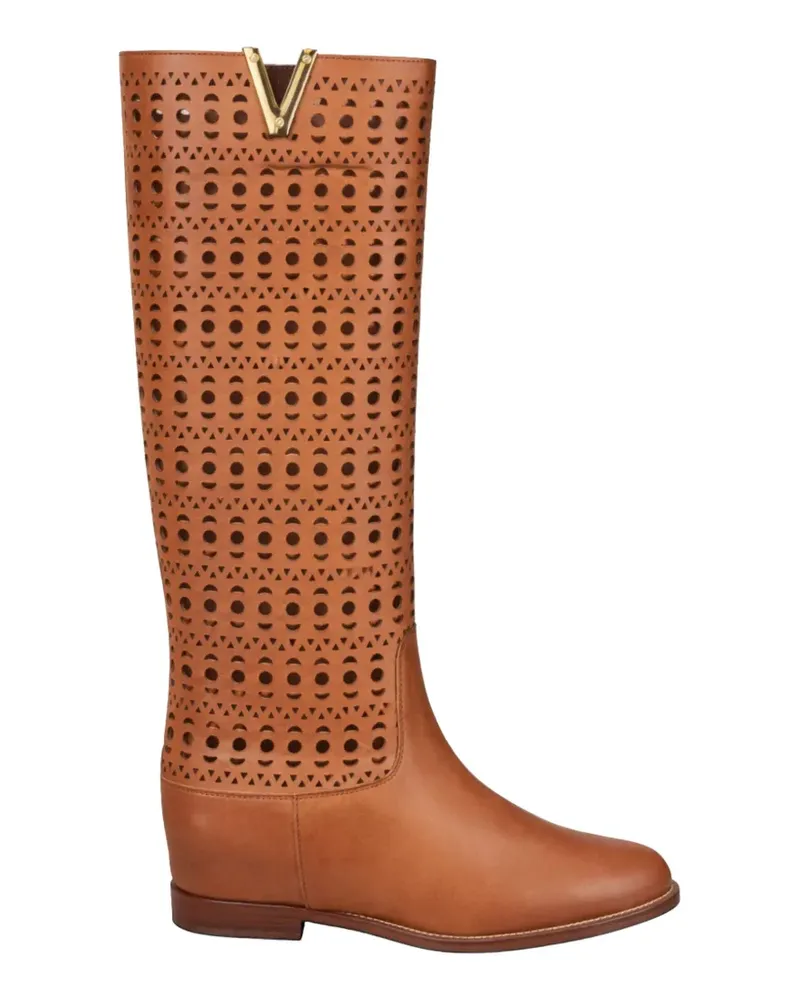 Via Roma 15 cutout-details knee-high leather boots - Braun Braun