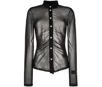 Gerafftes Georgette-Hemd - Schwarz