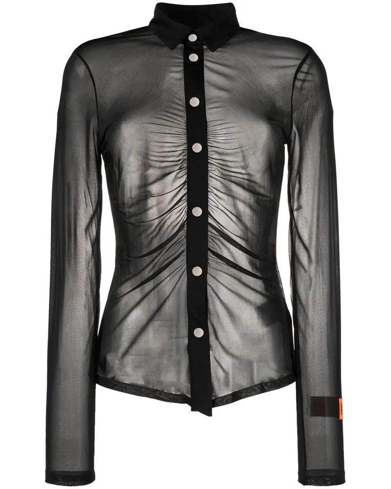 Heron Preston Gerafftes Georgette-Hemd - Schwarz Schwarz
