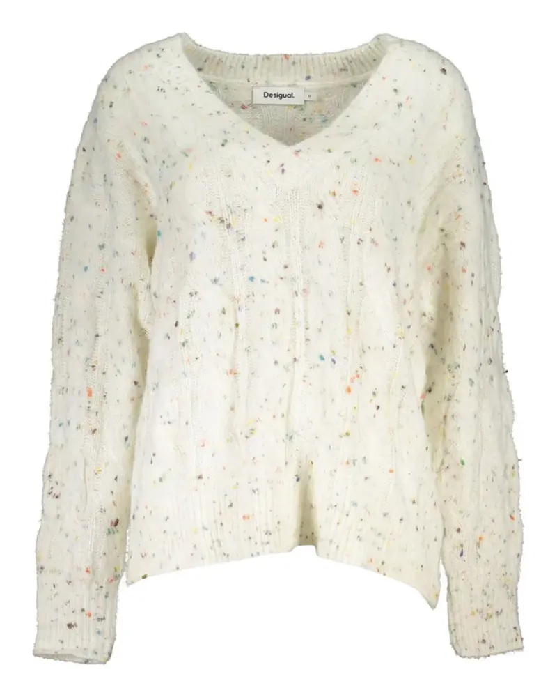 Desigual Melierter Pullover mit Zopfmuster - Weiß Weiß