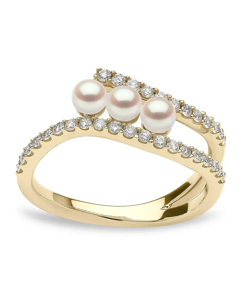 YOKO London 18kt Sleek Gelbgoldring mit Akoya-Perlen und Diamanten Gold