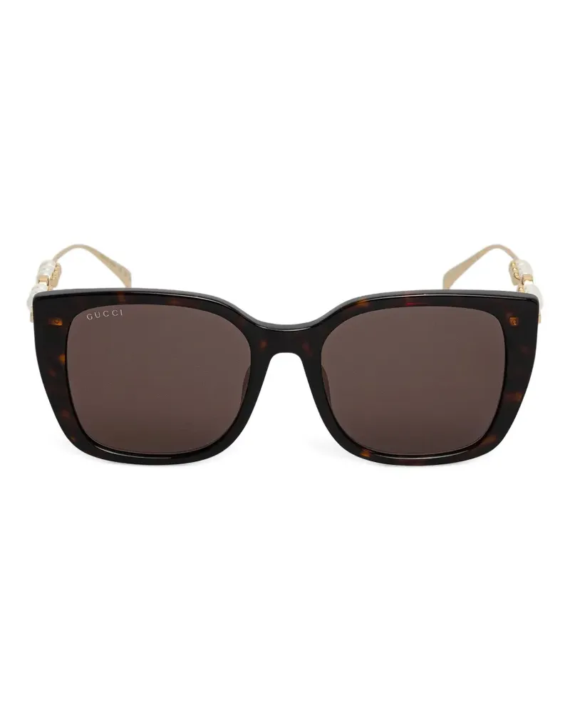 Gucci pearl-detail square-frame sunglasses - Braun Braun