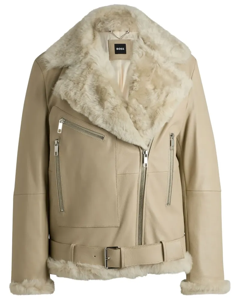 HUGO BOSS Lederjacke mit Reißverschluss - Nude Nude