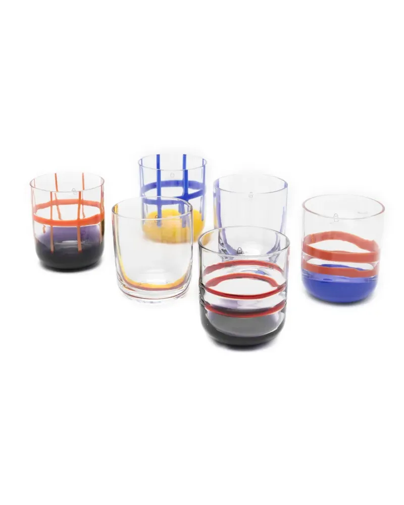 Ichendorf Milano Mundgeblasene gestreifte Gläser (6er-Set) - Weiß Weiß