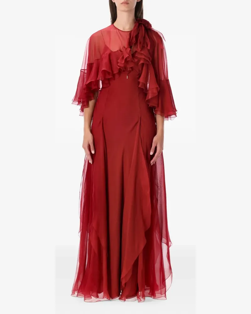 Alberta Ferretti Maxikleid mit Cape-Overlay - Rot Rot