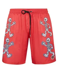 Philipp Plein Badeshorts mit Skelett-Print Rot