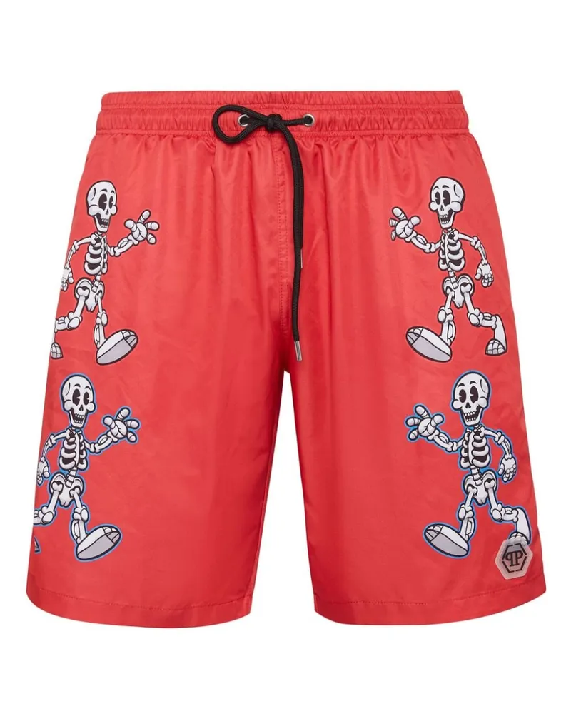 Philipp Plein Badeshorts mit Skelett-Print - Rot Rot
