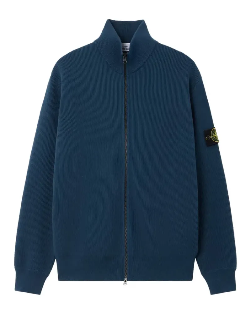 Stone Island logo-patch ribbed-knit zip-fastening cardigan - Blau Blau