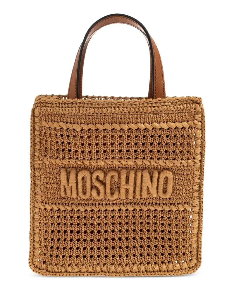 Moschino logo-embroidered woven tote bag - Nude Nude