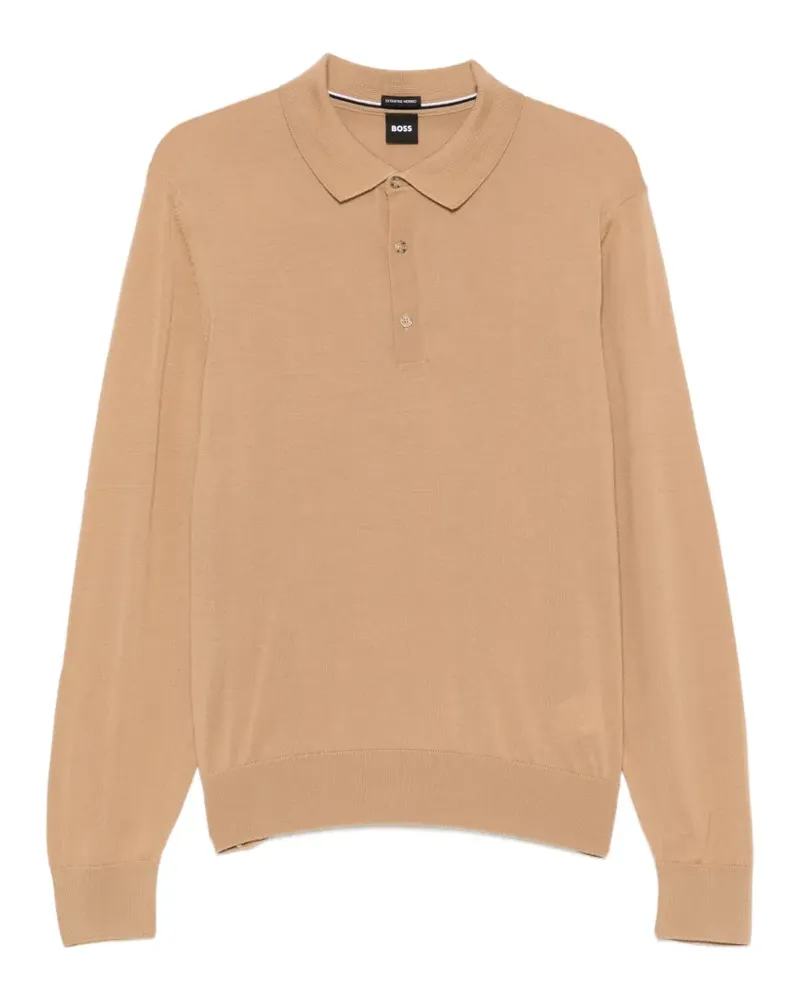 HUGO BOSS Langärmeliger Kaschmirpullover mit Poloshirtkragen - Nude Nude