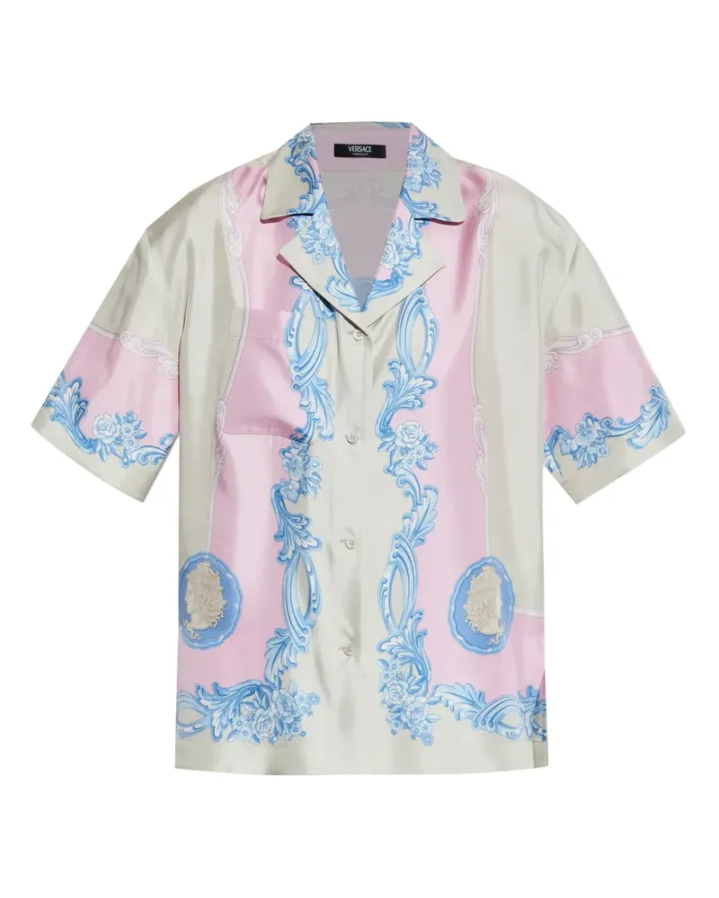 Versace Seidenhemd mit Medusa-Print - Grau Grau