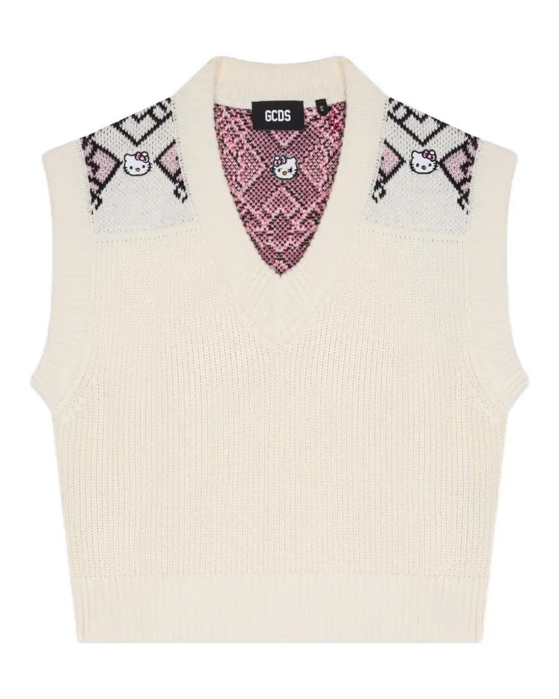GCDS x Hello Kitty argyle sweater vest - Weiß Weiß