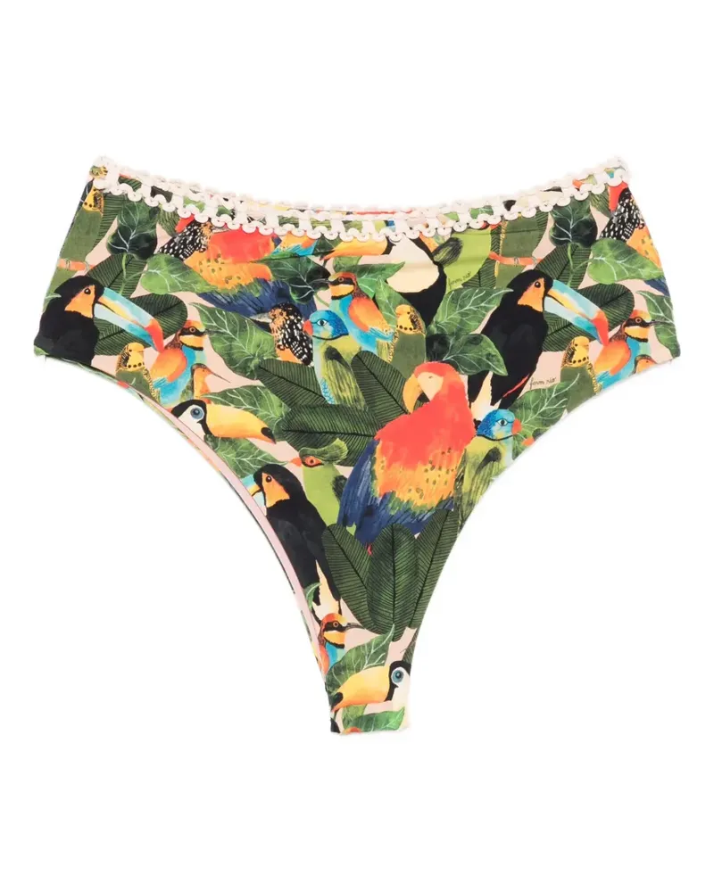 FARM Rio Bird Leaves Bikinihöschen mit hohem Bund - Grün Grün